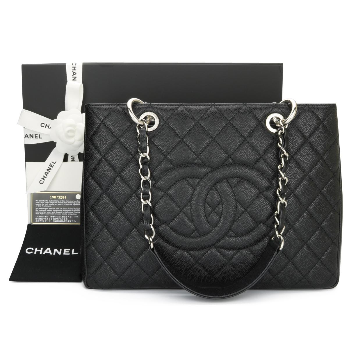 CHANEL Grand Shopping Tote (GST) Bag Black Caviar with Silver Hardware 2014.

This bag is in pristine condition, the bag still holds its original shape, and the hardware is still shiny.

Exterior Condition: Mint condition, corners show no visible