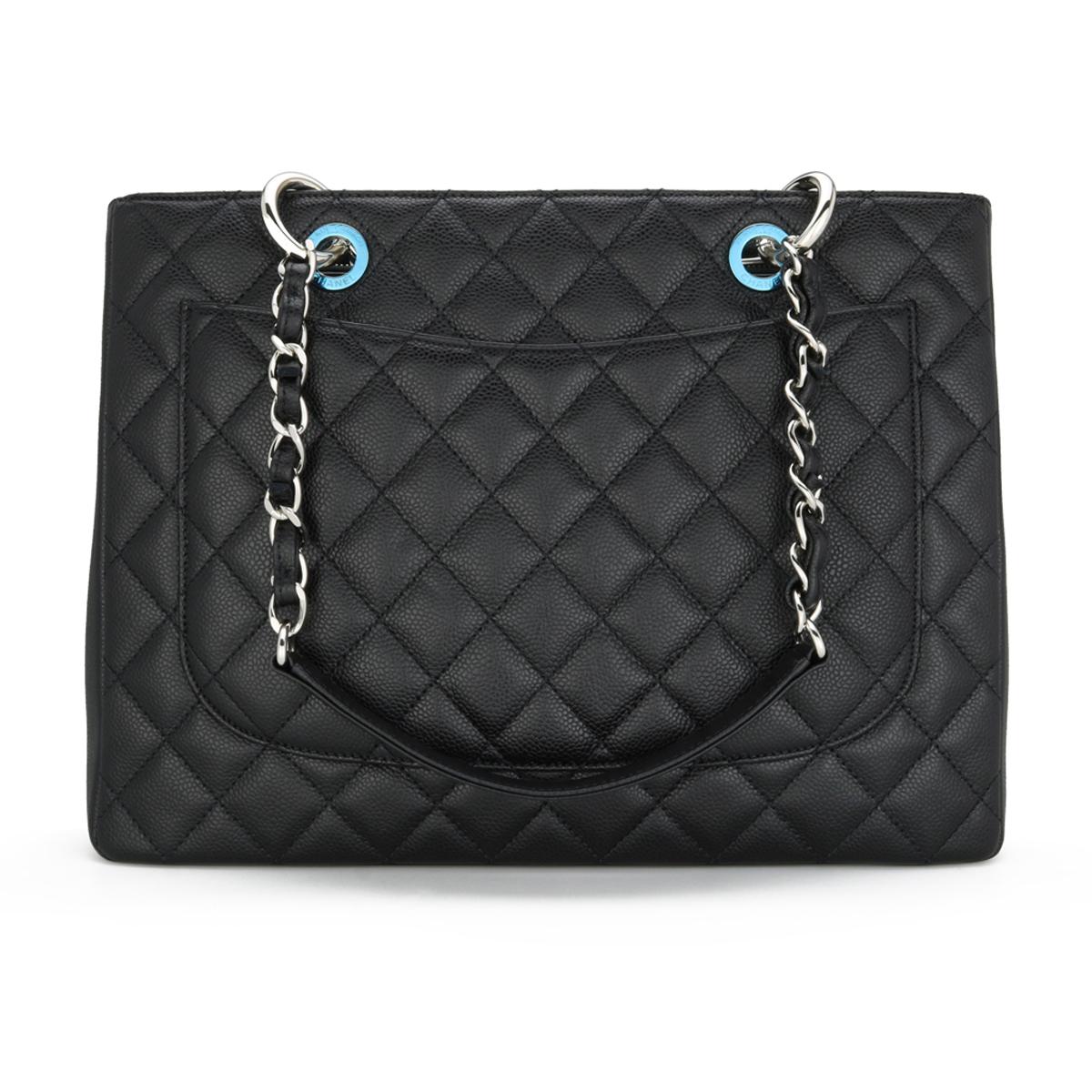 Nero CHANEL Borsa Grand Shopping Tote (GST) Caviale nero con finiture in argento 2014 in vendita
