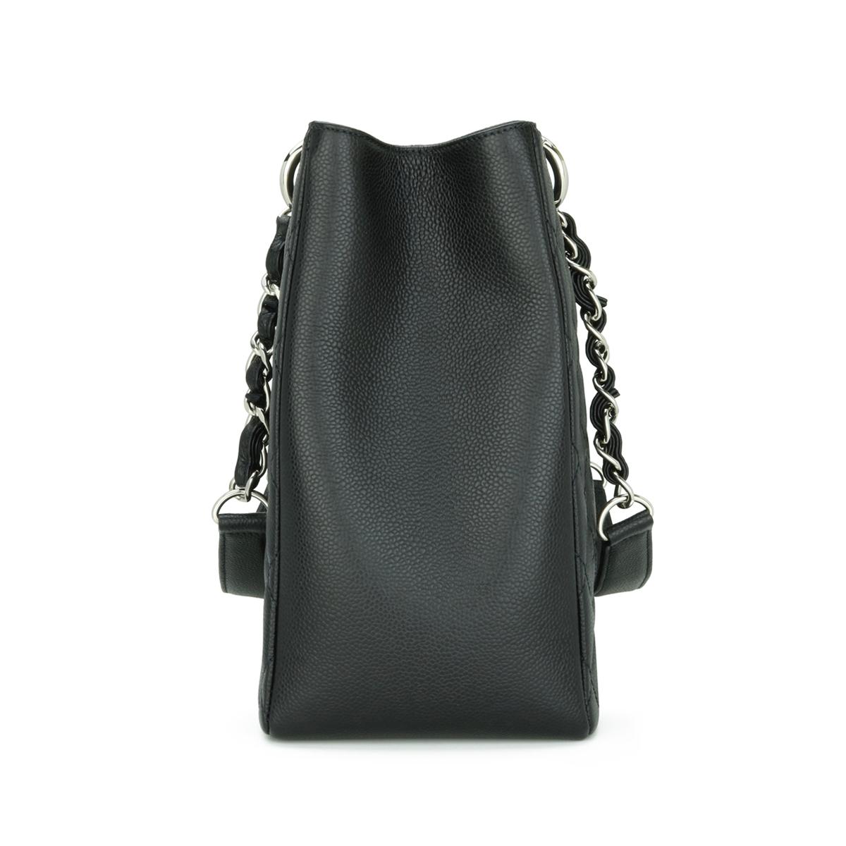 da uomo o donna CHANEL Borsa Grand Shopping Tote (GST) Caviale nero con finiture in argento 2014 in vendita