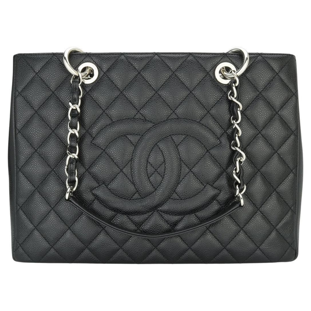 CHANEL Grand Shopping Tote (GST) Tasche in Schwarz und Kaviar mit silberner Hardware 2014 im Angebot