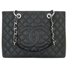 CHANEL Borsa Grand Shopping Tote (GST) Caviale nero con finiture in argento 2015