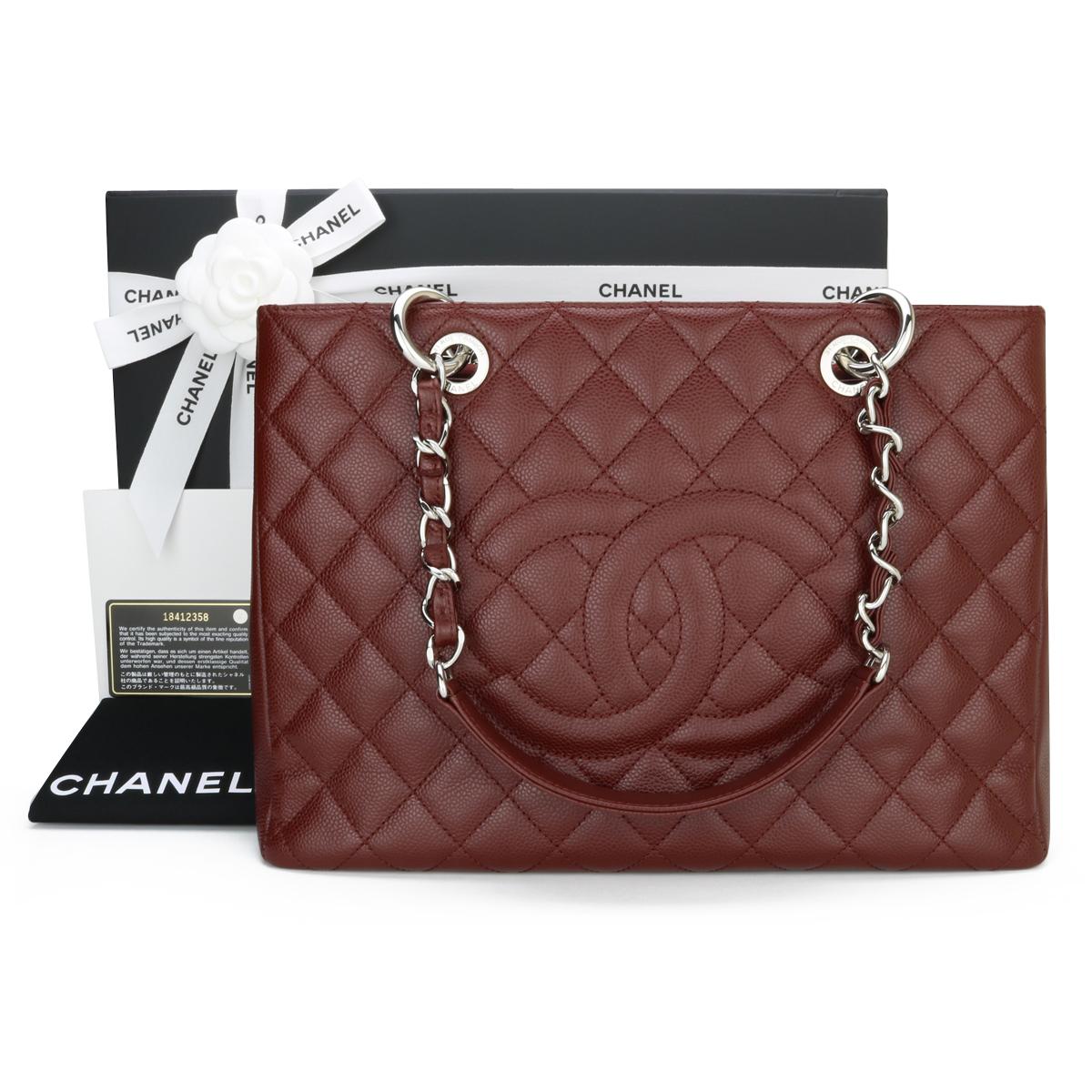 CHANEL Grand Shopping Tote (GST) Burgundy Caviar with Silver Hardware 2014.

This bag is in excellent condition, the bag still holds its shape well, and the hardware is still very shiny.

As Chanel has discontinued the Grand Shopping Tote (GST), it