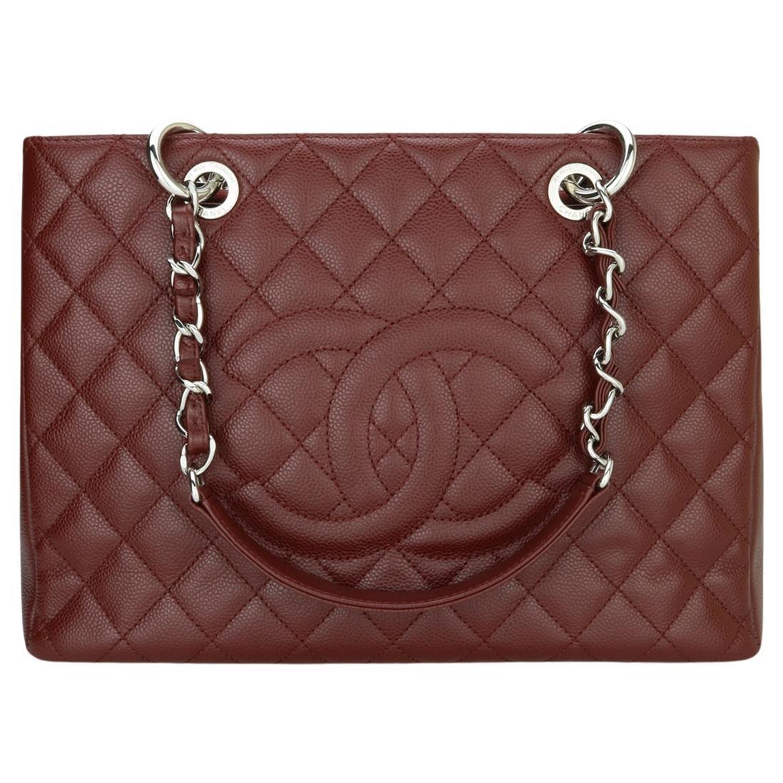 CHANEL Grand Shopping Tote (GST) Bag Burgundy Caviar with Silver Hardware 2014 For Sale