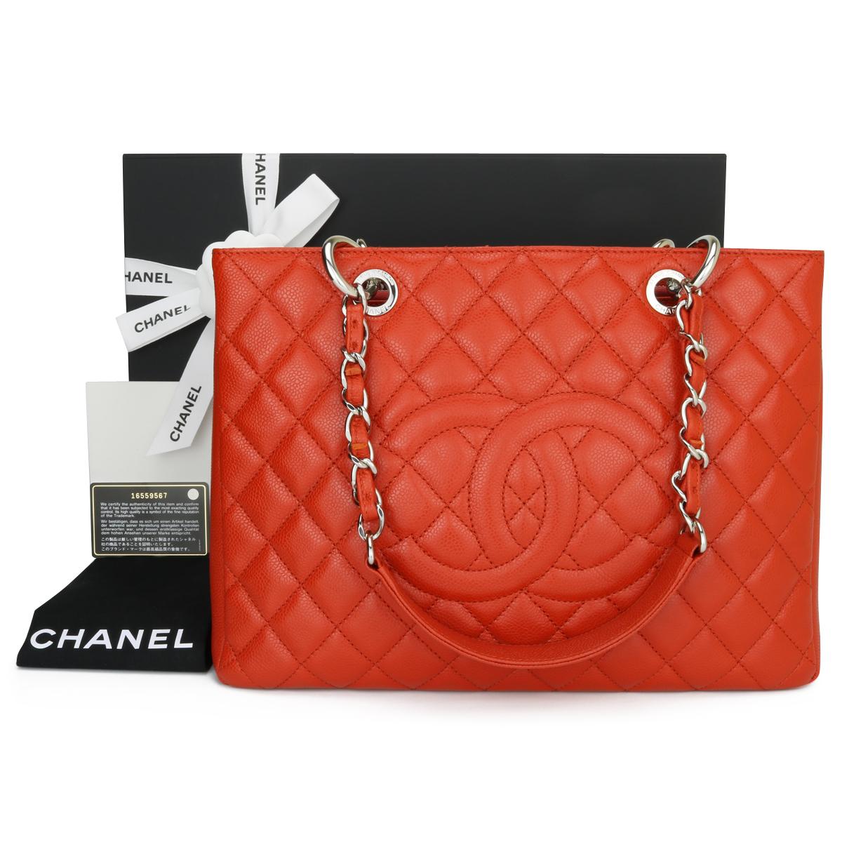 CHANEL Grand Shopping Tote (GST) Orange Caviar with Silver Hardware 2012.

This bag is in pristine condition, the bag still holds its original shape, and the hardware is still very shiny.
As Chanel has discontinued the Grand Shopping Tote (GST), it