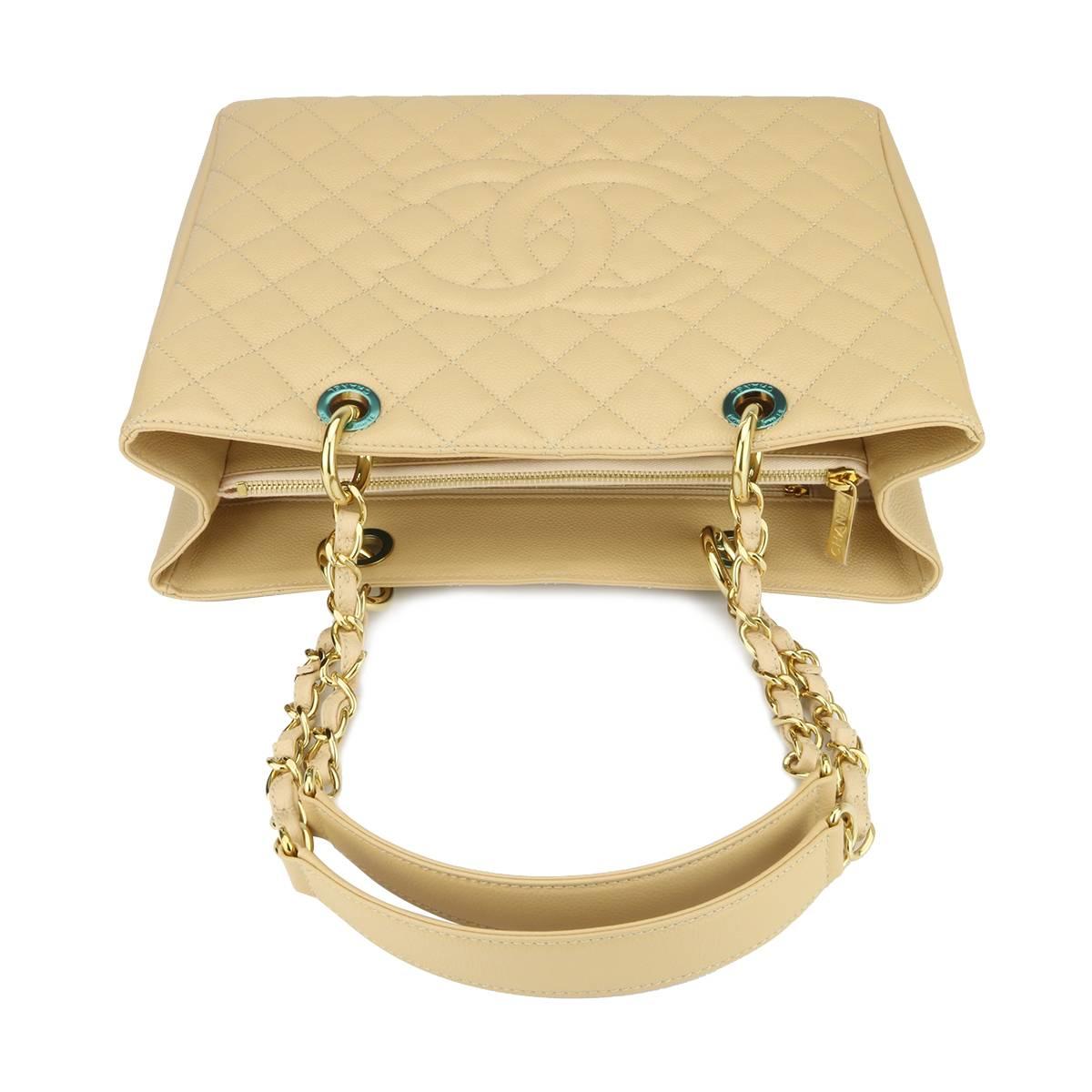 CHANEL Grand Shopping Tote (GST) Beige Clair Caviar with Gold Hardware 2014 6