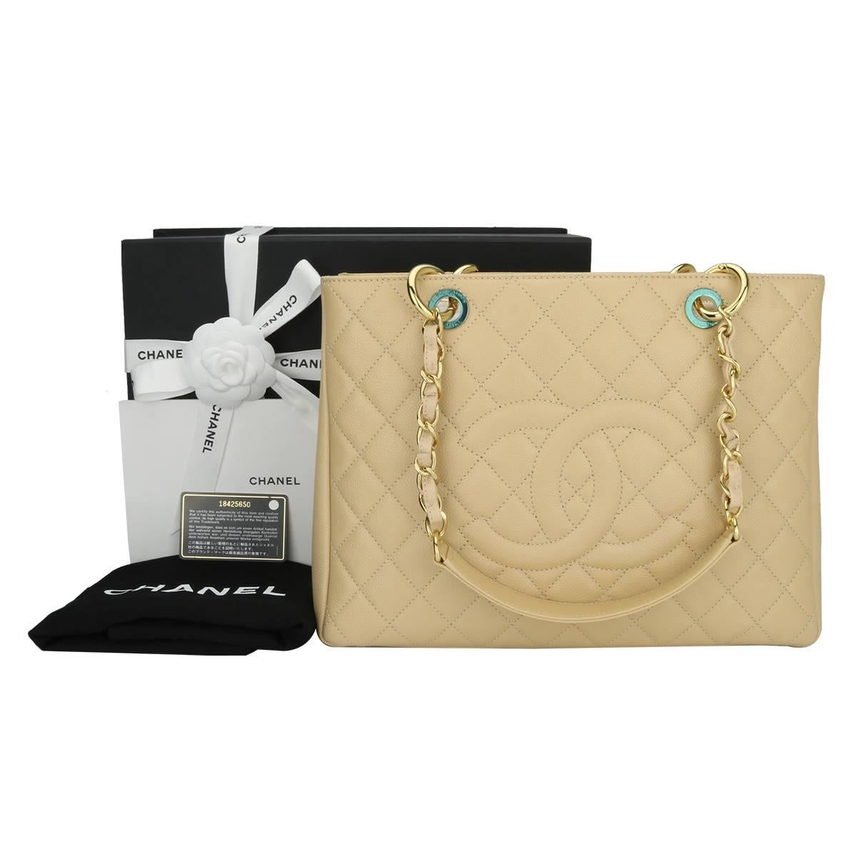 CHANEL Grand Shopping Tote (GST) Beige Clair Caviar with Gold Hardware 2014 13