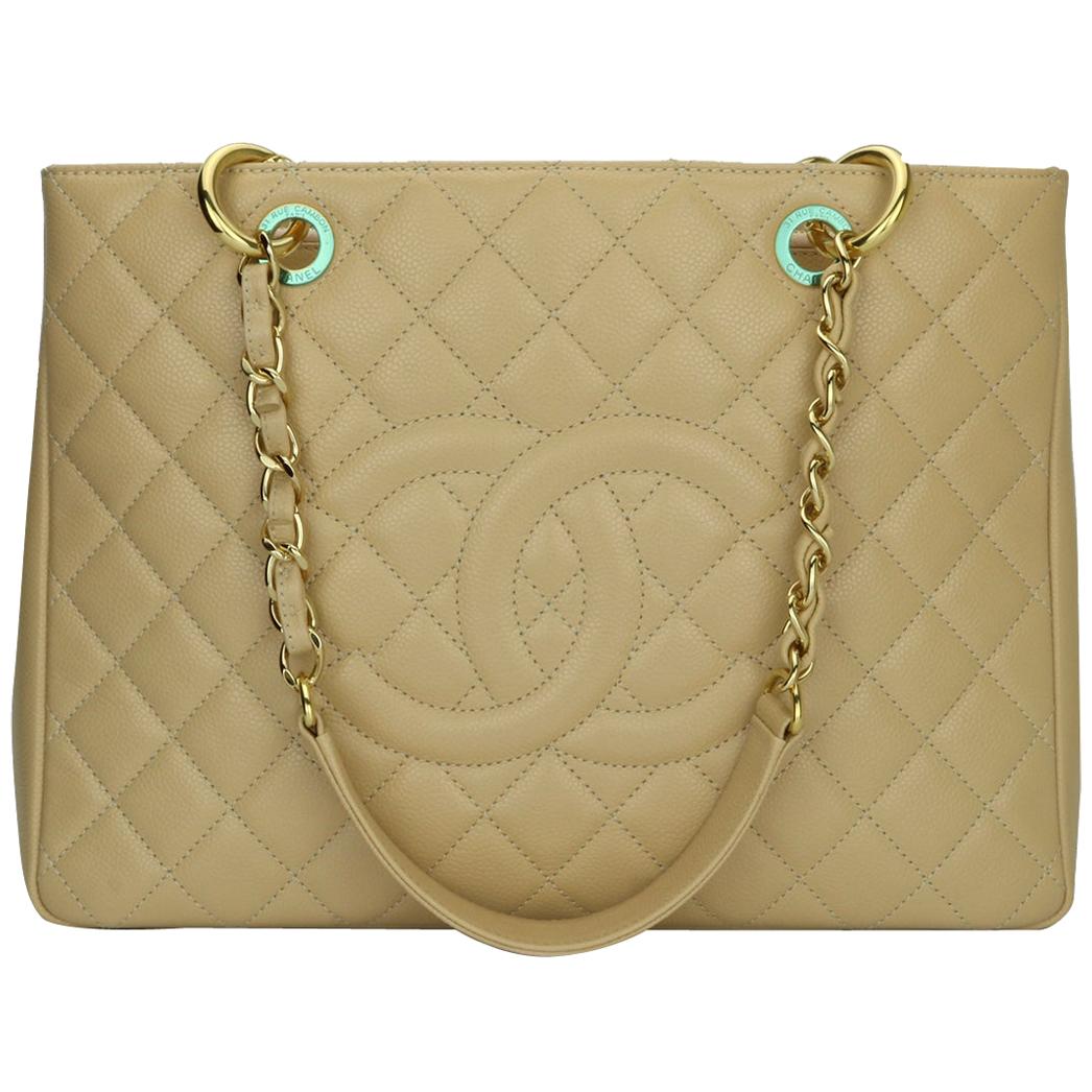 CHANEL Grand Shopping Tote (GST) Beige Clair Caviar with Gold Hardware 2014