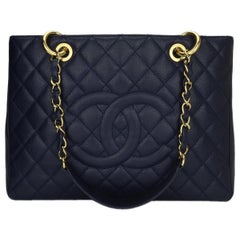 CHANEL Grand Shopping Tote (GST) Navy Caviar with Gold Hardware 2014