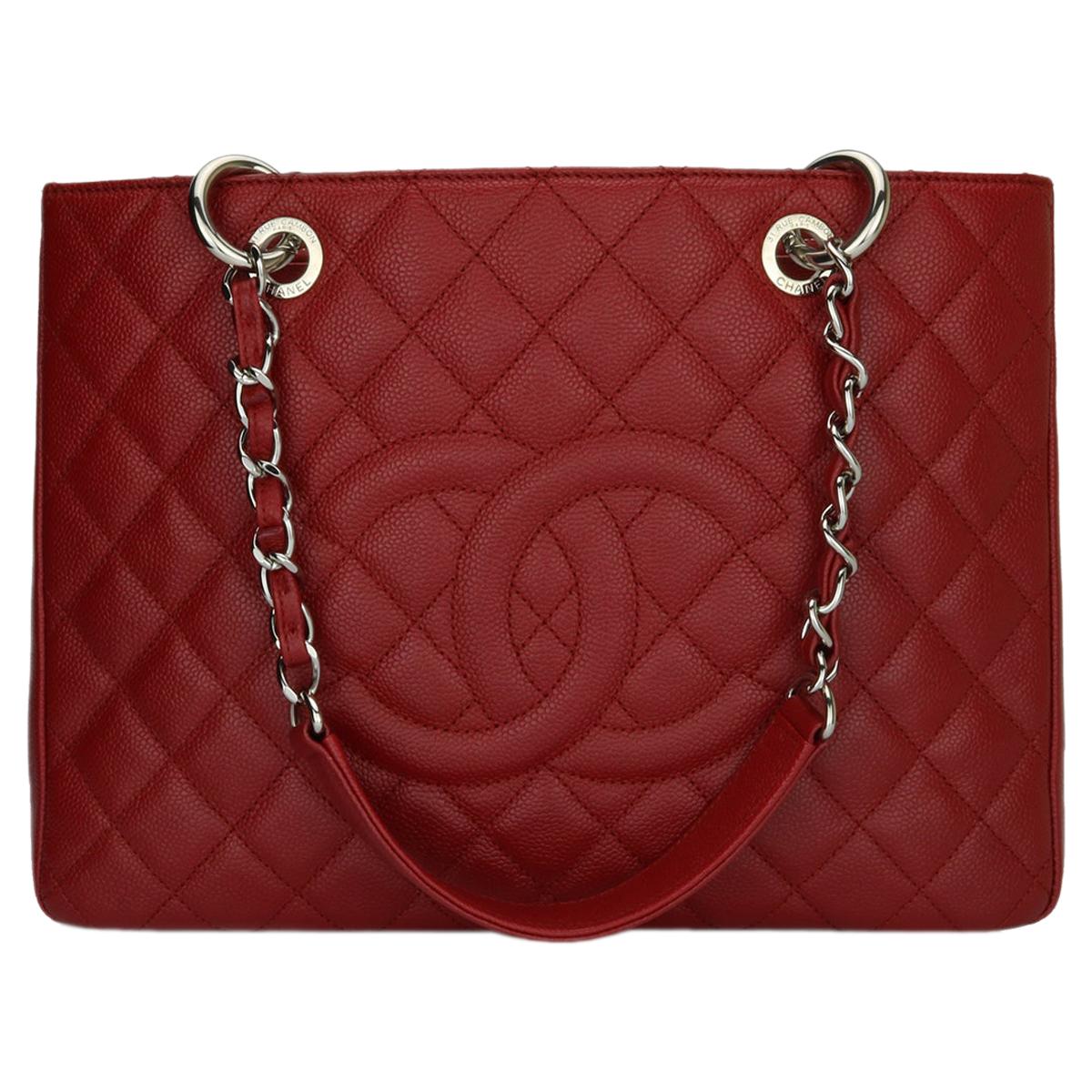 CHANEL Grand Shopping Tote (GST) Red Caviar with Silver Hardware 2013