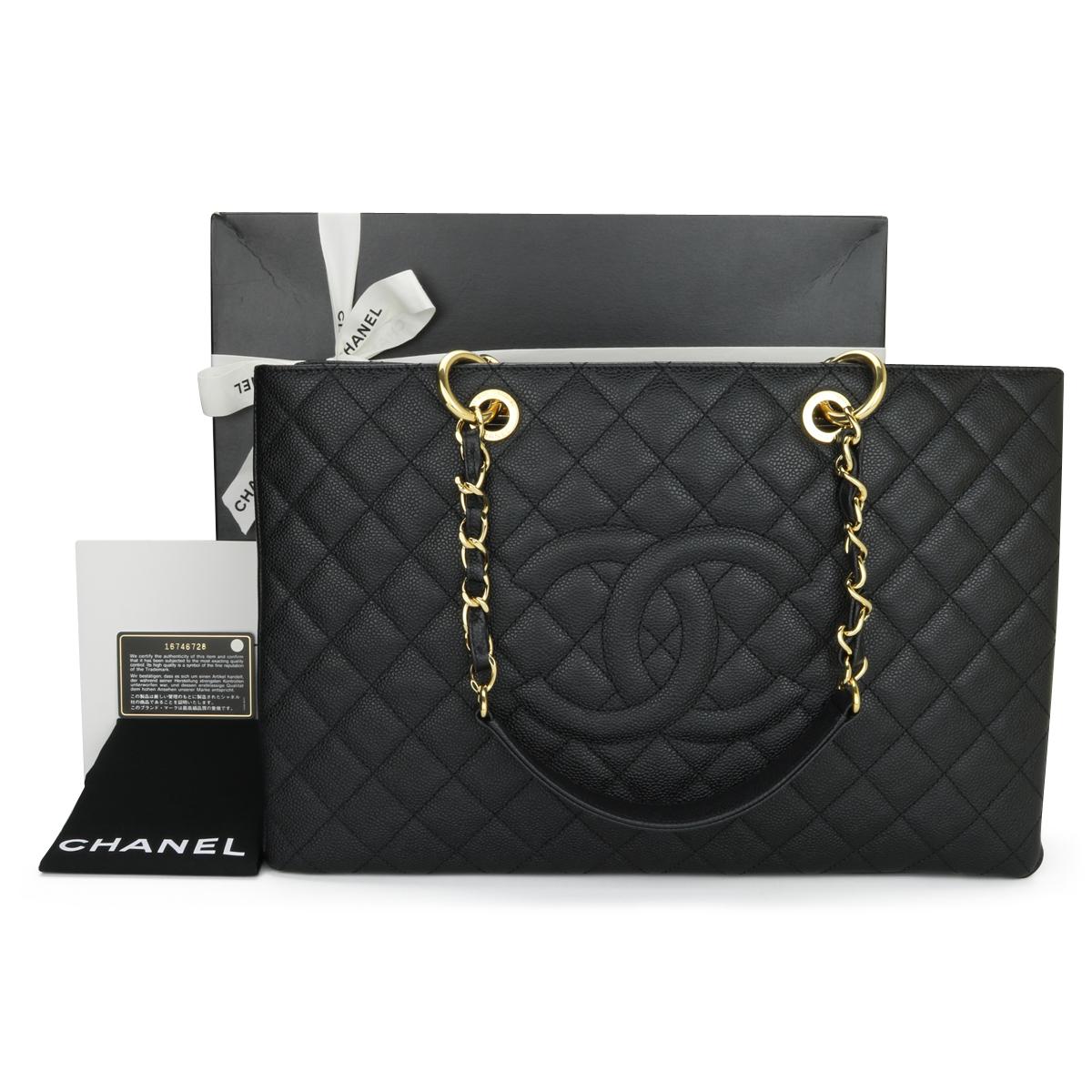 CHANEL Grand Shopping Tote (GST) XL Black Caviar with Gold Hardware 2012.

This bag is in pristine – as new condition, the bag still holds its original shape, and the hardware is still shiny.

As Chanel has discontinued the Grand Shopping Tote