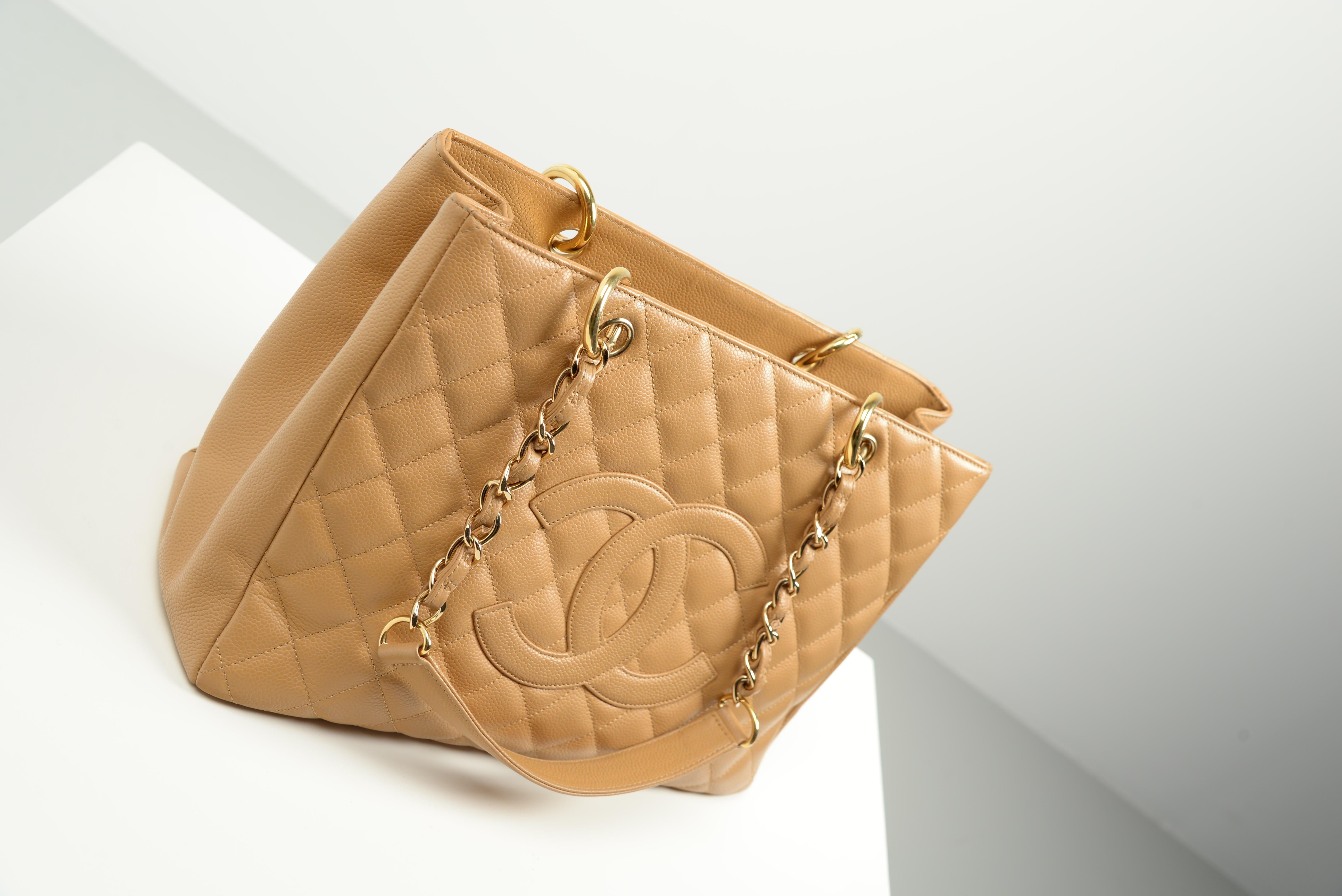 Chanel Grand Shopping Tote Quilted Caviar Beige Bag 16