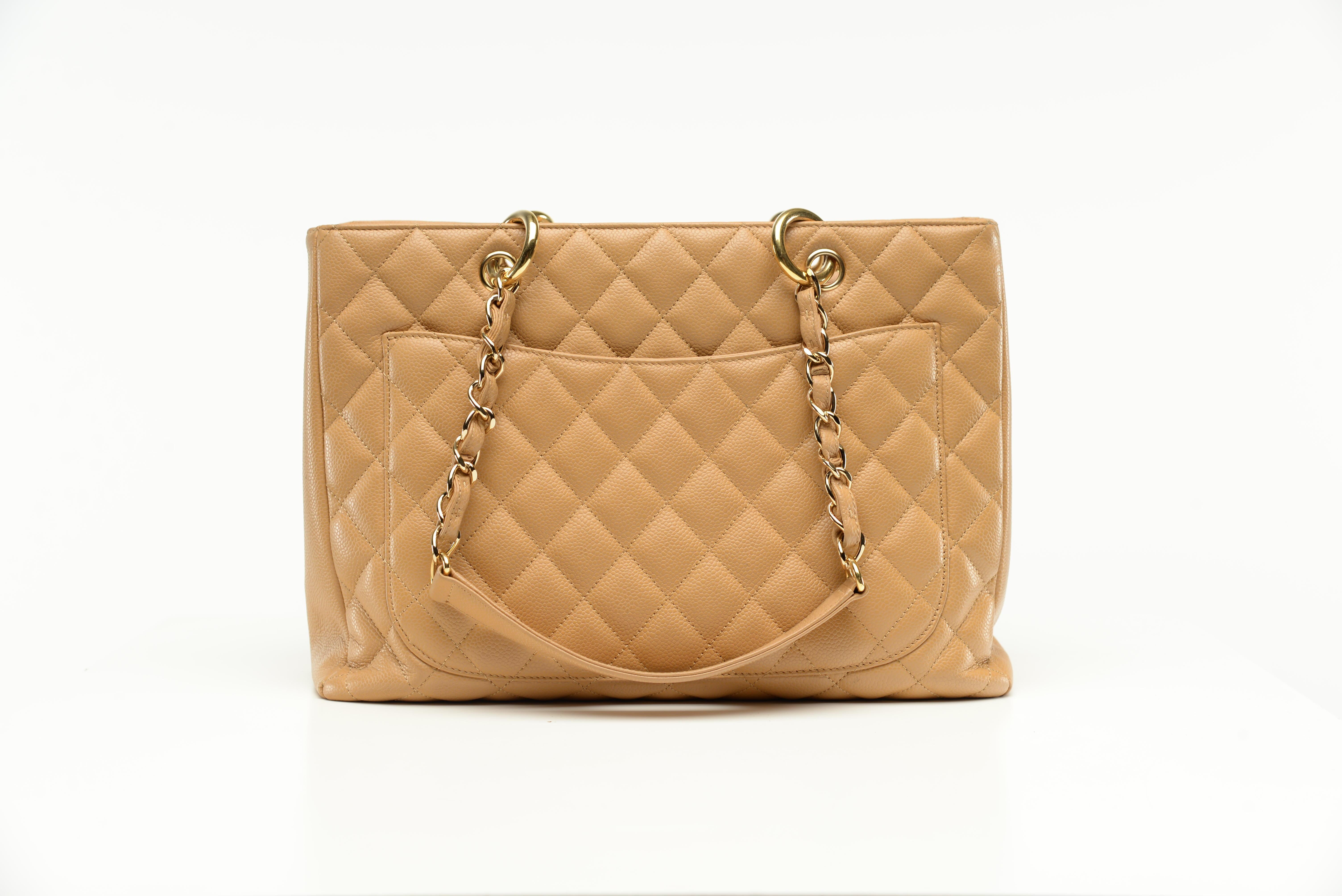 Chanel Grand Shopping Tote Quilted Caviar Beige Bag 3