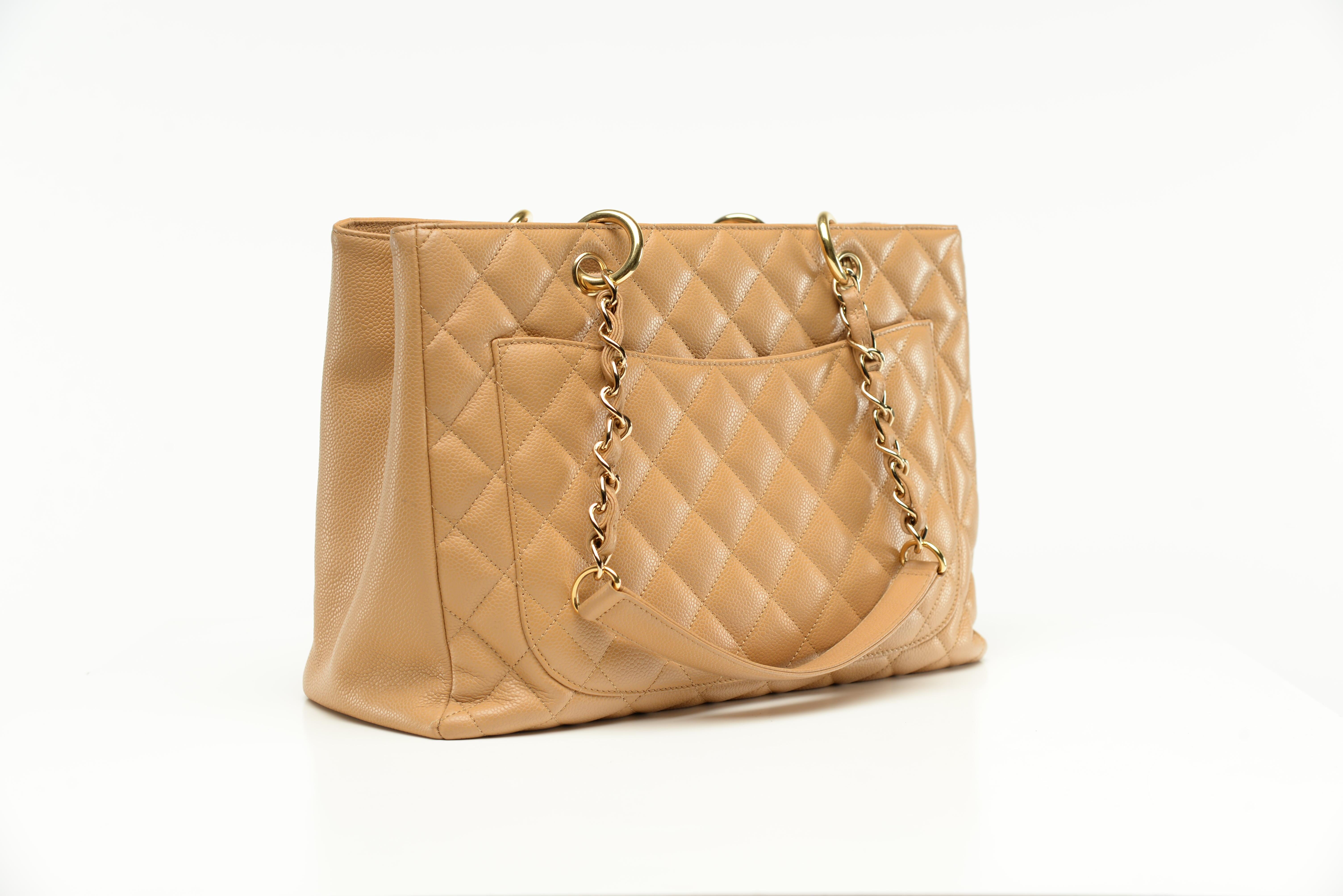 Chanel Grand Shopping Tote Quilted Caviar Beige Bag 4