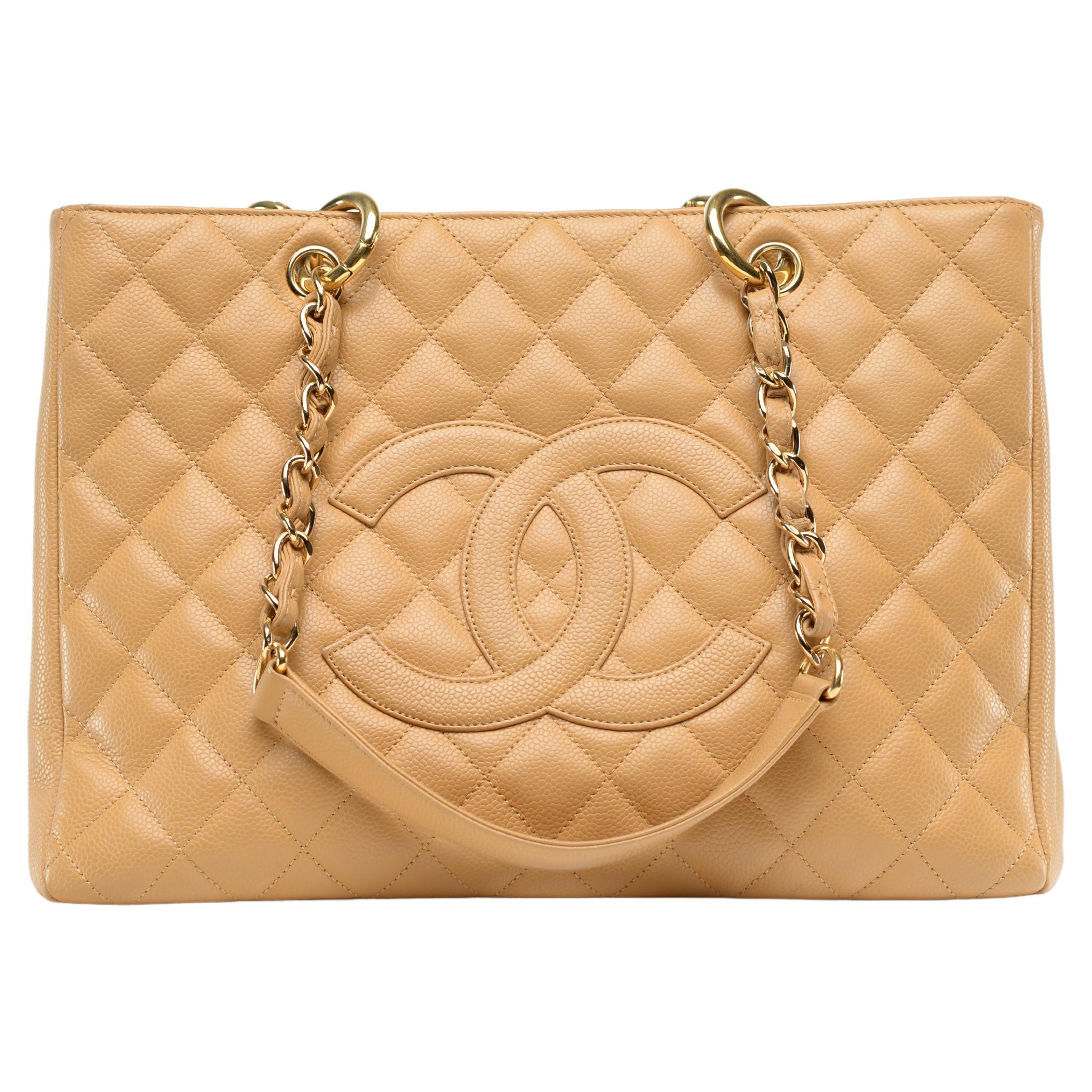 Chanel Grand Shopping Tote Quilted Caviar Beige Bag at 1stDibs