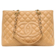 Chanel Grand Shopping Tote Quilted Caviar Beige Bag