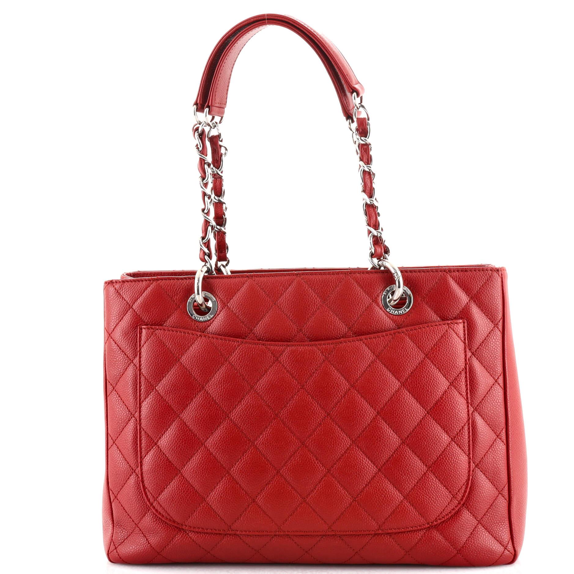 Red Chanel Grand Shopping Tote Quilted Caviar