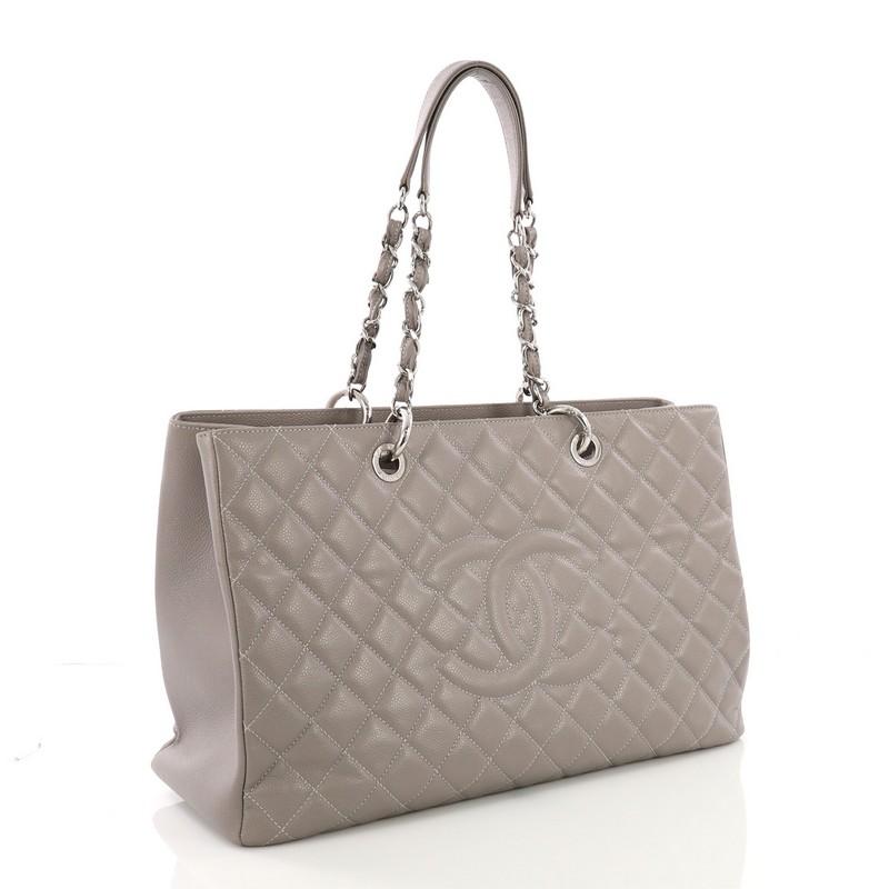 Gray Chanel Grand Shopping Tote Quilted Caviar XL