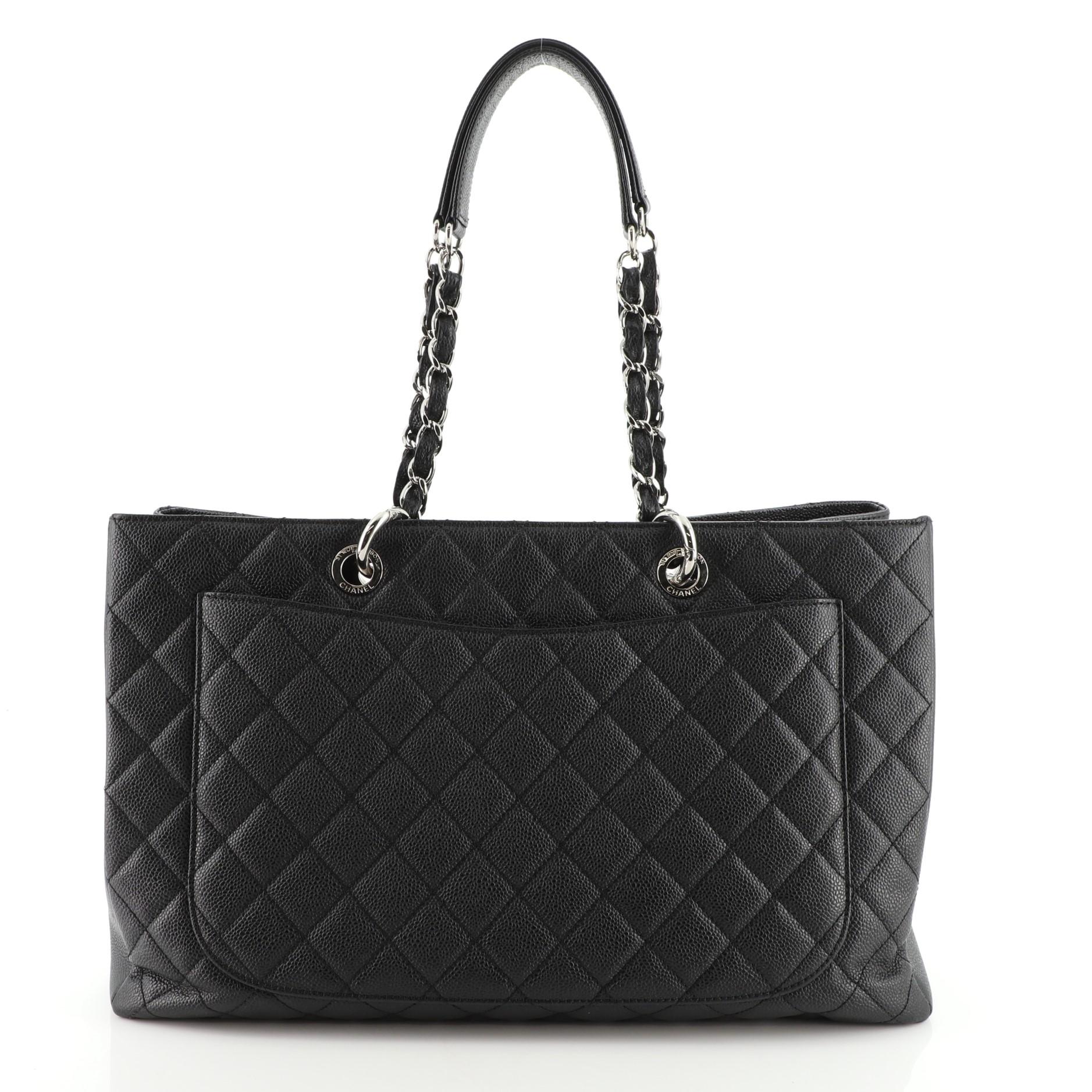Black Chanel Grand Shopping Tote Quilted Caviar XL