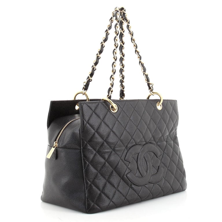 Chanel Beige Quilted Caviar Leather Grand Shopping Tote at 1stDibs