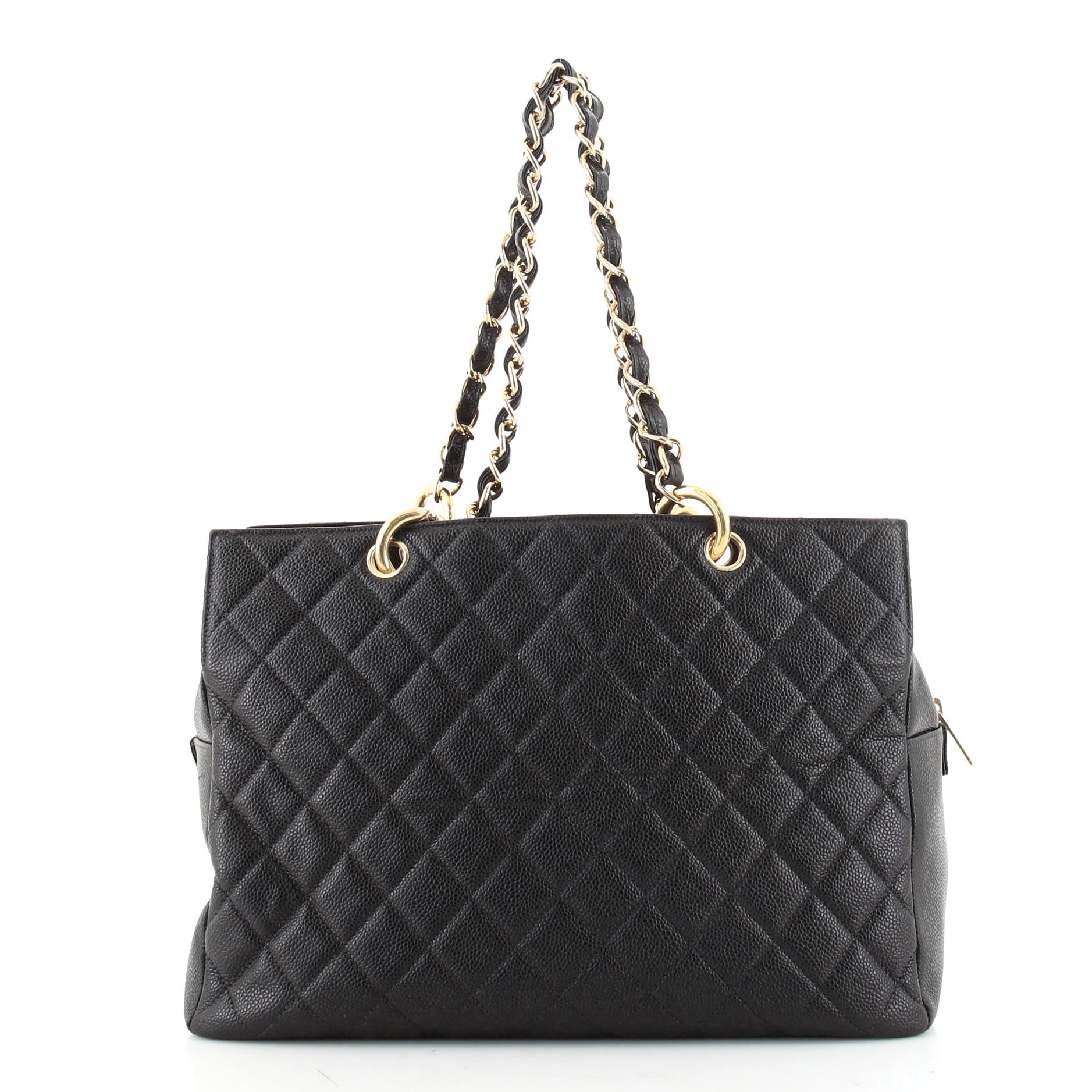 Black Chanel Grand Timeless Shopping Tote Quilted Caviar