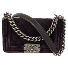 Chanel Grape Purple Quilted Velvet Small Boy Flap Bag