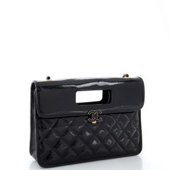 Chanel Graphic Catch Flap Shoulder Bag Quilted Patent