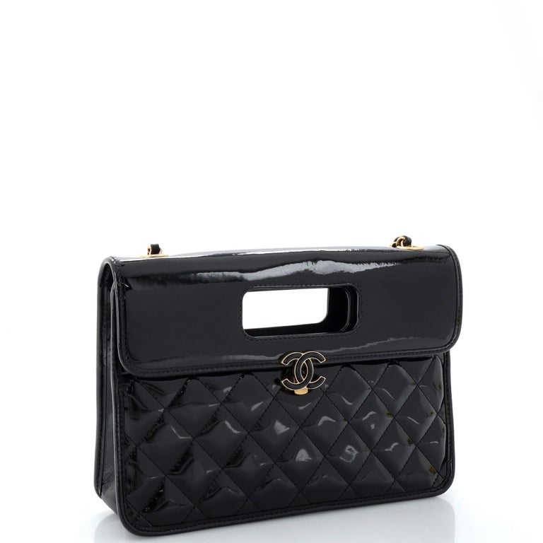 CHANEL Patent Quilted Graphic Catch Flap Black | FASHIONPHILE