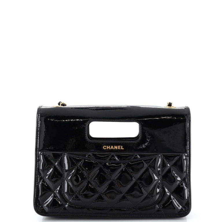 Chanel Graphic Catch Flap Shoulder Bag Quilted Patent For Sale at
