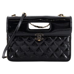 Chanel Graphic Catch Flap Shoulder Bag Quilted Patent