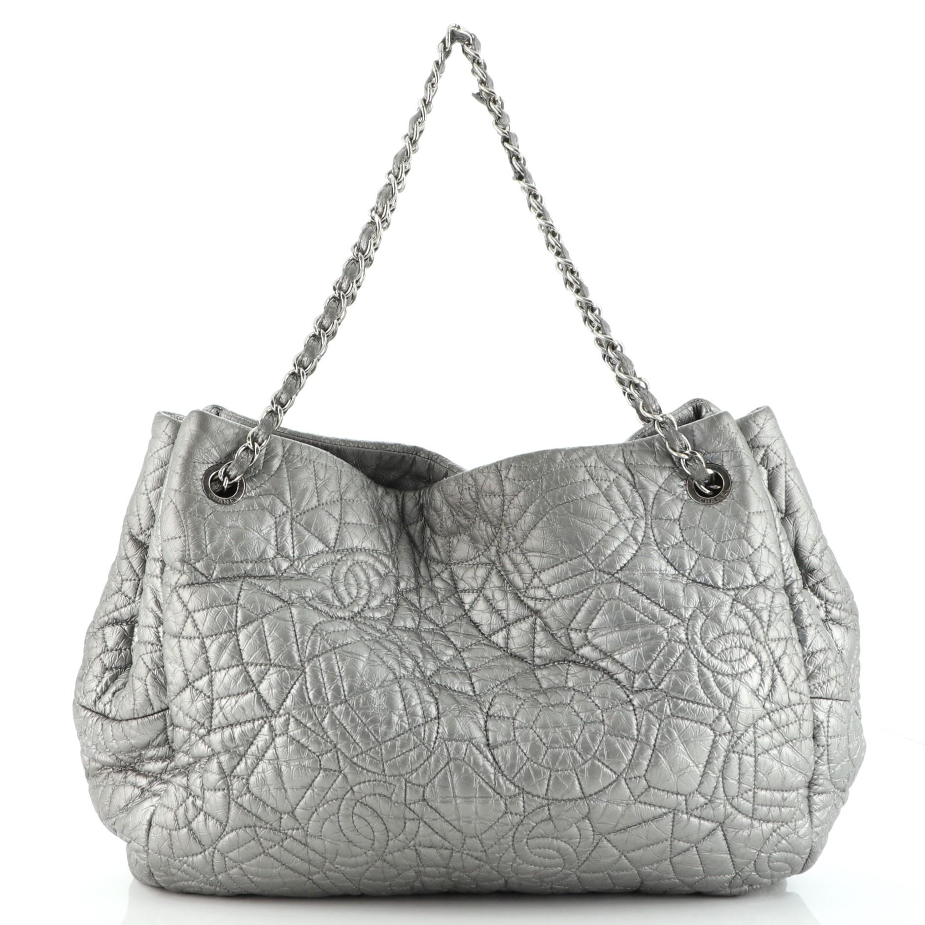 Gray Chanel Graphic Edge Tote Patent Vinyl East West
