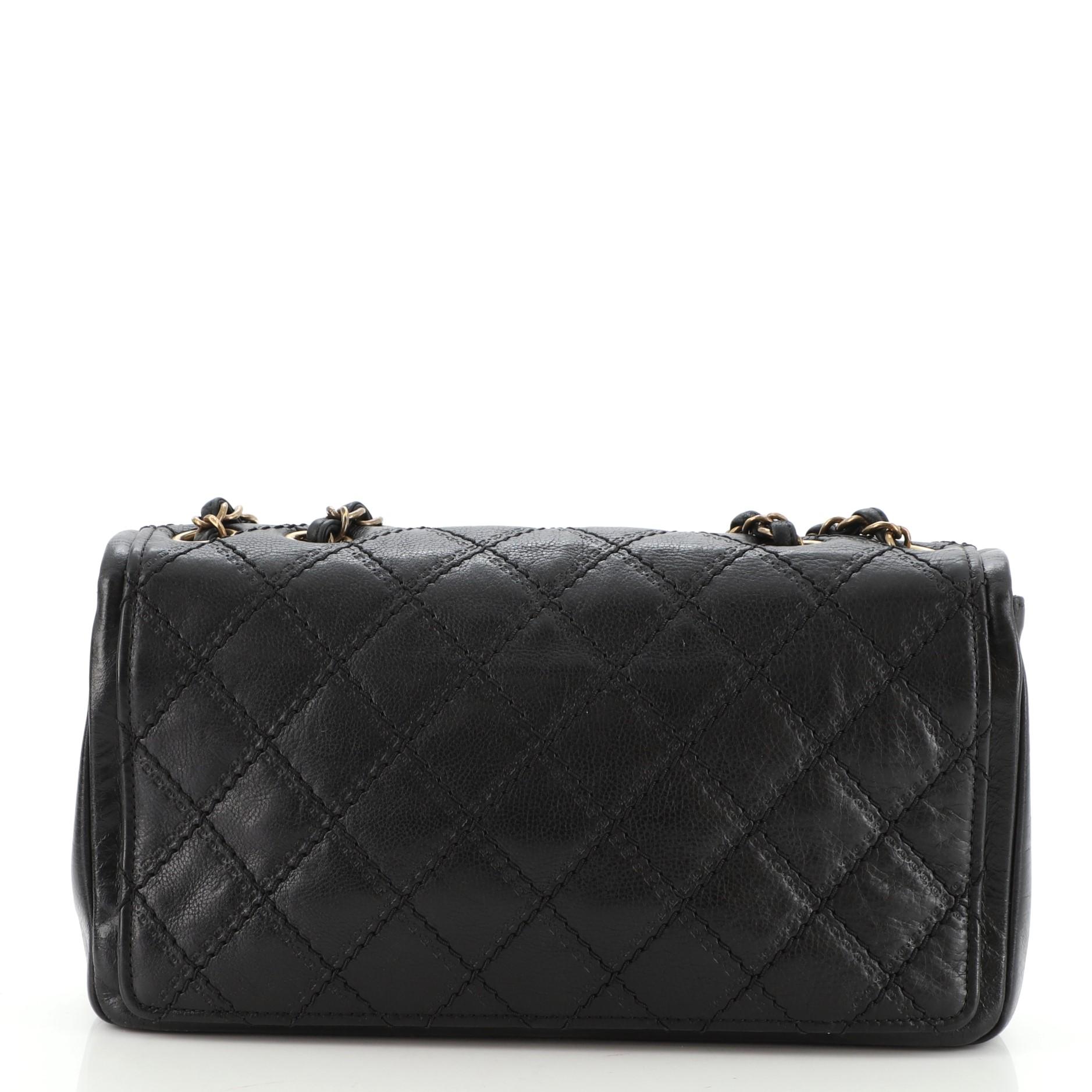 Black Chanel Graphic Flap Bag Quilted Calfskin Medium