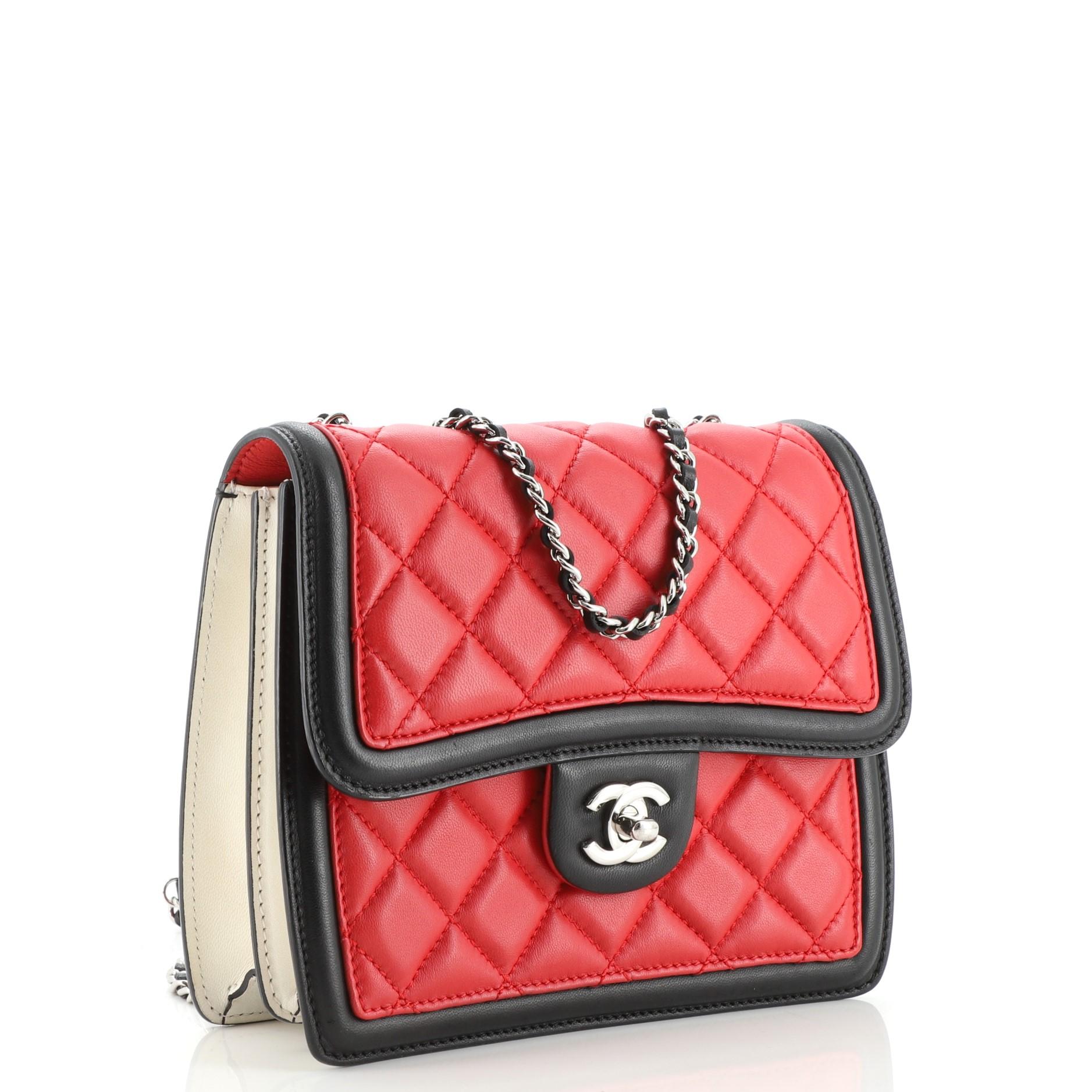Red Chanel Graphic Flap Bag Quilted Calfskin Mini