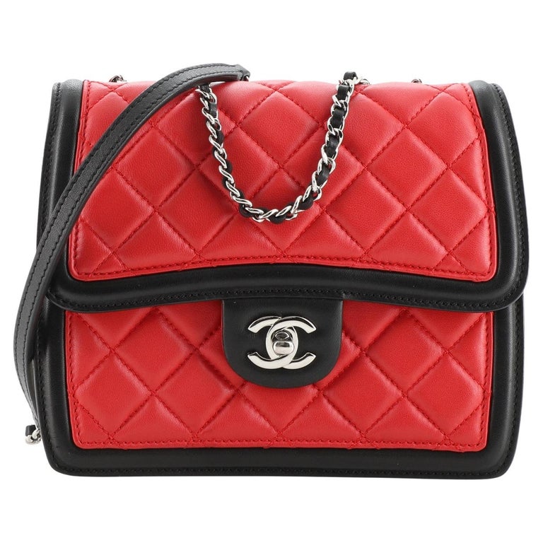 CHANEL Lambskin Quilted Mini Graphic Flap Bag Red Black White