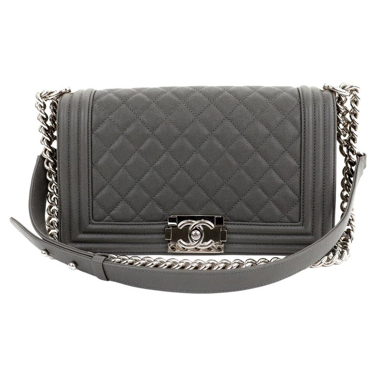 Chanel Graphite Grey Caviar Medium Boy Bag For Sale at 1stDibs