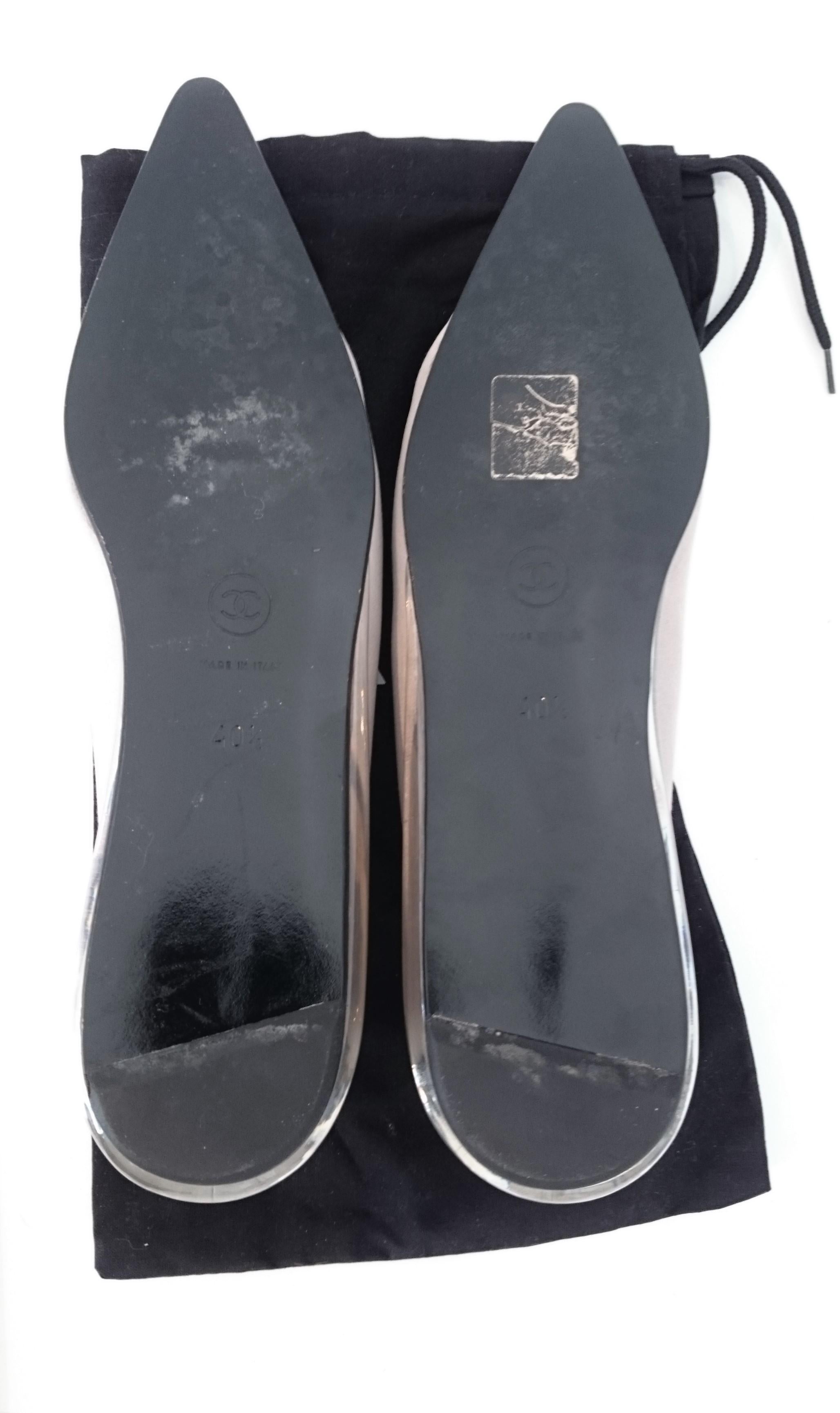 Women's Chanel Gray and Gold pointed ballet flats with transparent heels. Size 40 1/2 For Sale