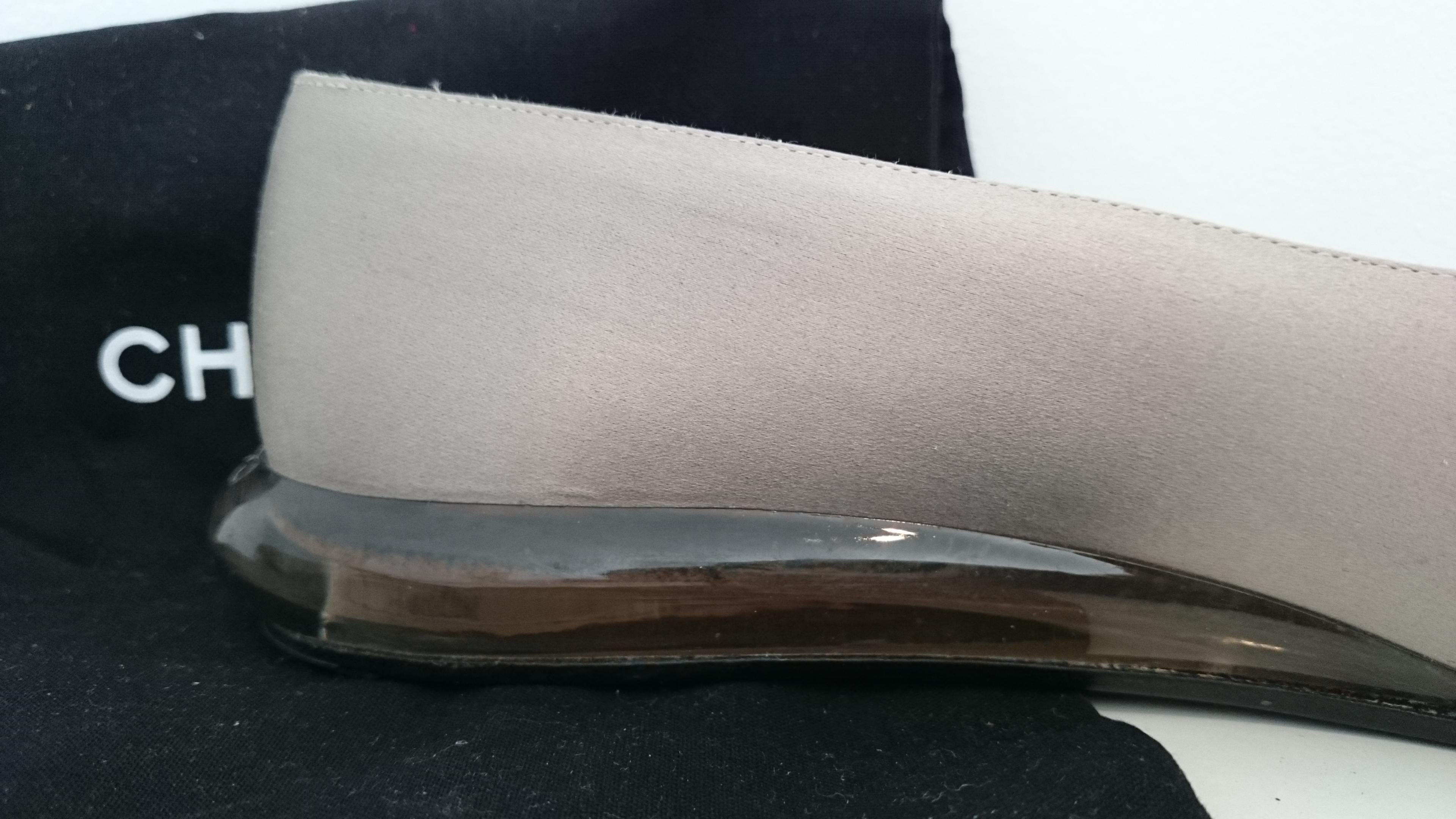 Chanel Gray and Gold pointed ballet flats with transparent heels. Size 40 1/2 For Sale 1