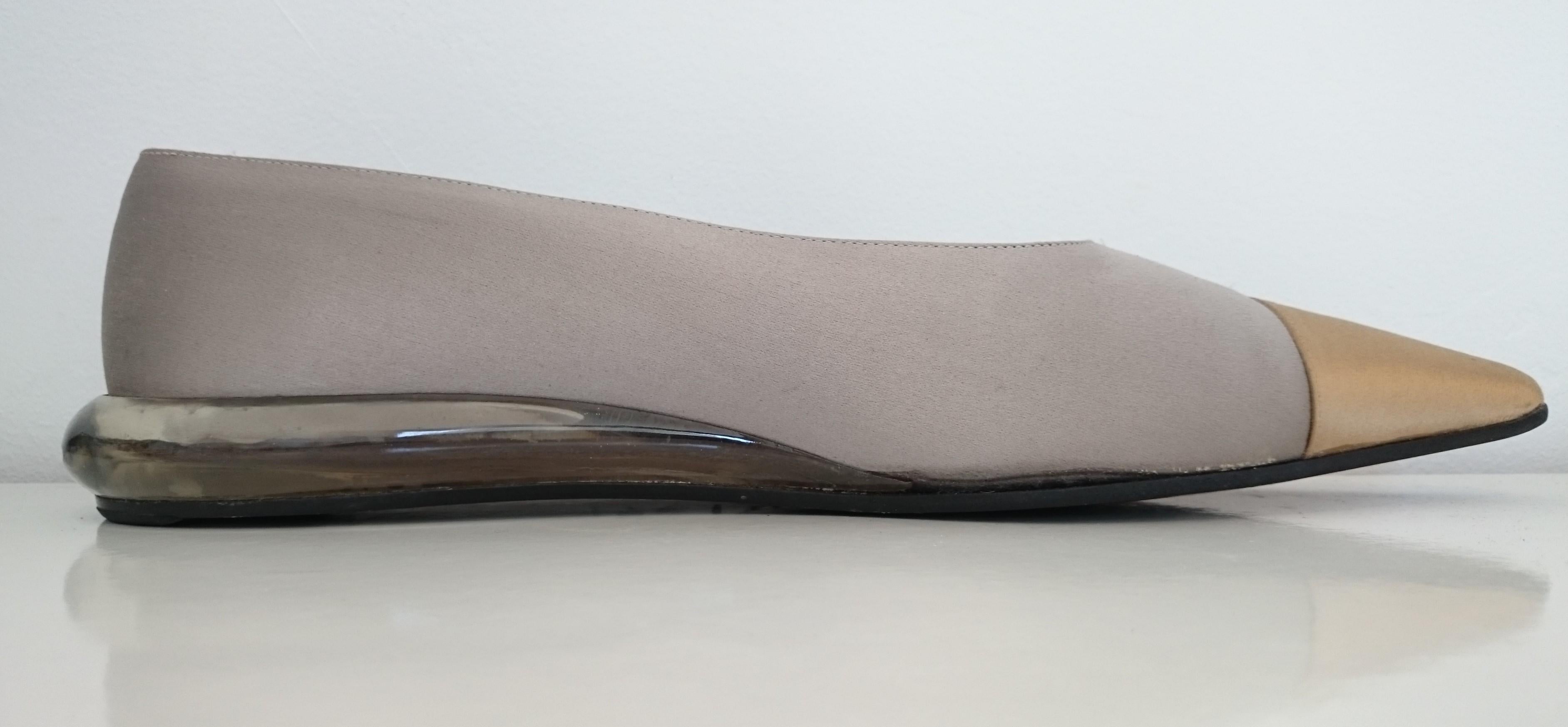 Chanel Gray and Gold pointed ballet flats with transparent heels. Size 40 1/2 For Sale 3
