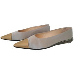 Chanel Gray and Gold pointed ballet flats with transparent heels. Size 40 1/2