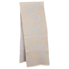 CHANEL gray & beige cashmere DOUBLE FACE LOGO Muffler Scarf