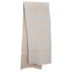 CHANEL gray & beige cashmere DOUBLE FACE LOGO Muffler Scarf