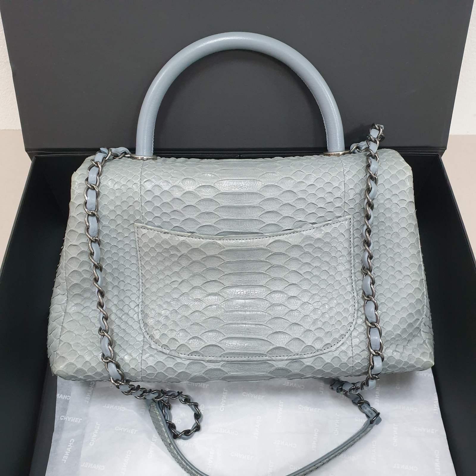 Chanel Gray Blue Python Coco Handle Flap For Sale 1