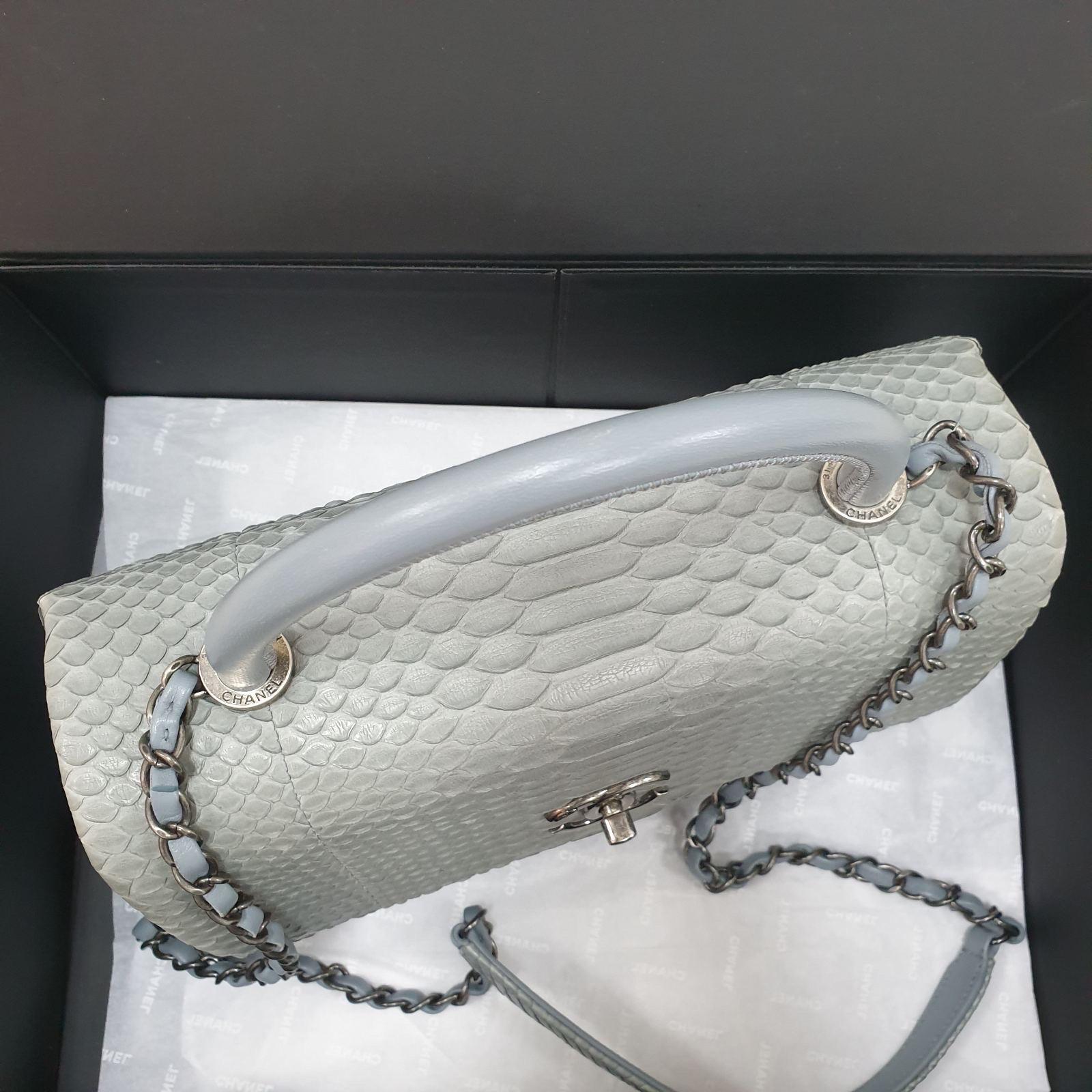 Chanel Gray Blue Python Coco Handle Flap For Sale 2