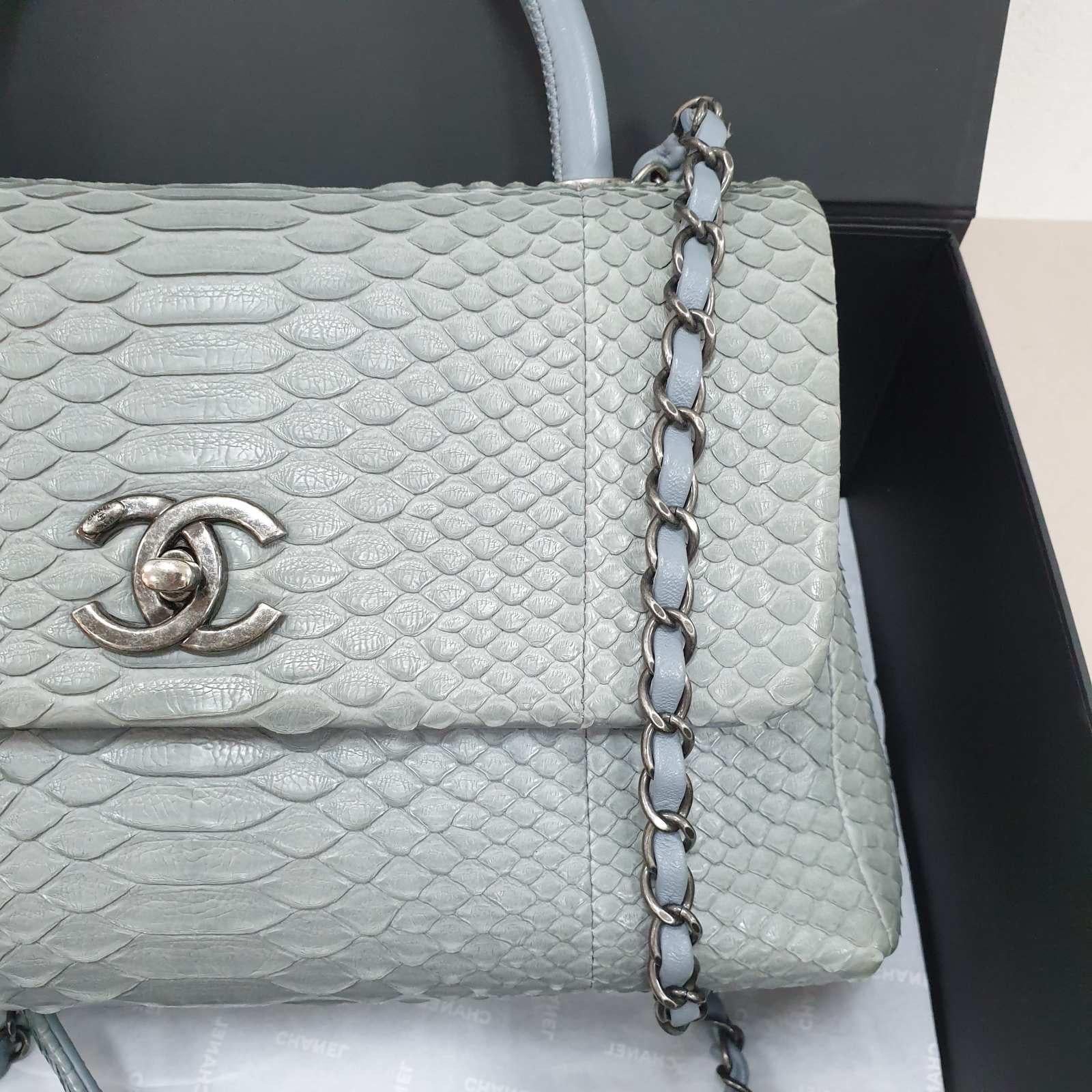 Chanel Gray Blue Python Coco Handle Flap For Sale 4