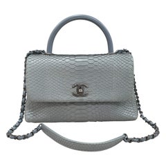 Chanel Gray Blue Python Coco Handle Flap
