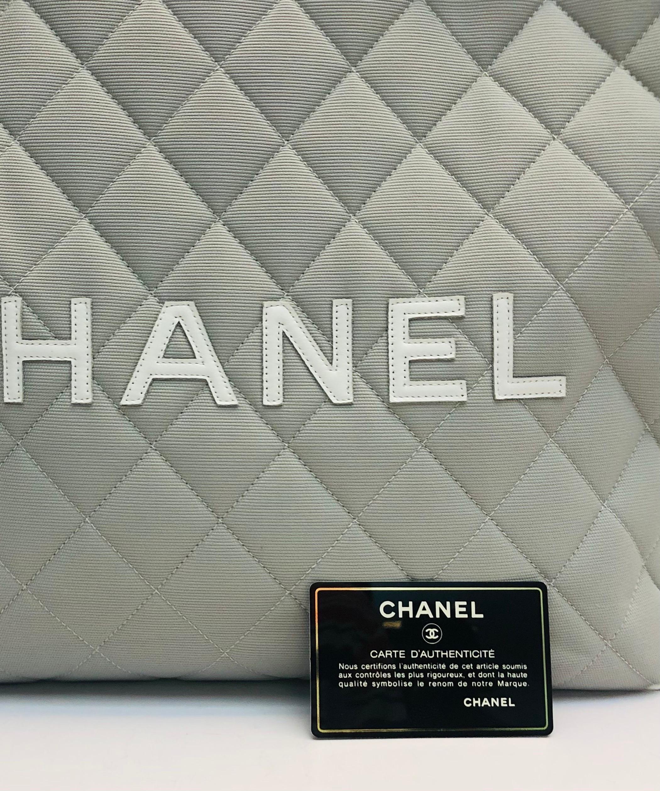 Chanel gray canvas boston style bag For Sale 6