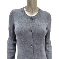 Chanel Gray Cashmere Long Cardigan with CC Turn Lock Buttons, Size 38