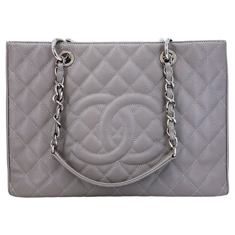 Chanel White Caviar Quilted Leather Grand Shopping Tote Bag