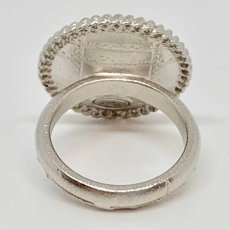 CHANEL Gray CC Logo Hologram Ring size 51 For Sale at 1stdibs
