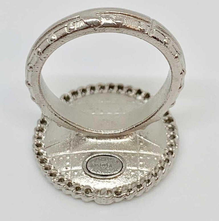 CHANEL Gray CC Logo Hologram Ring size 51 For Sale at 1stdibs