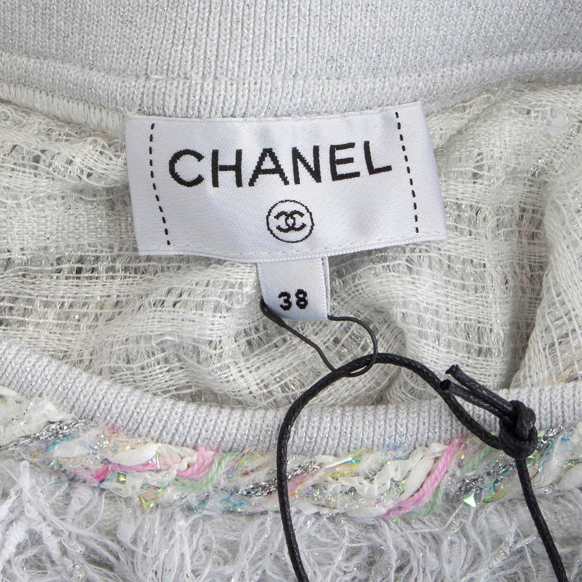 CHANEL gray cotton 2018 FRINGE LUREX Sweater 38 S For Sale 4
